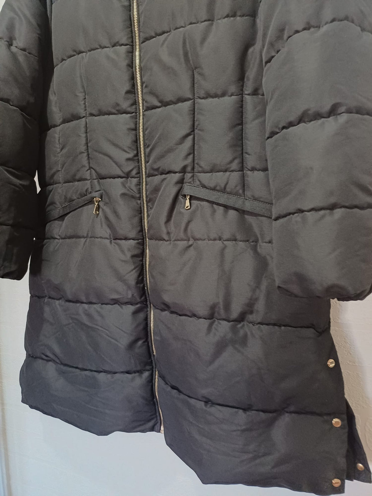 Women's Plus Size Puffer Coat Next Black Longline Hooded Shower Resistant Size 20 Good Pre-Owned Condition