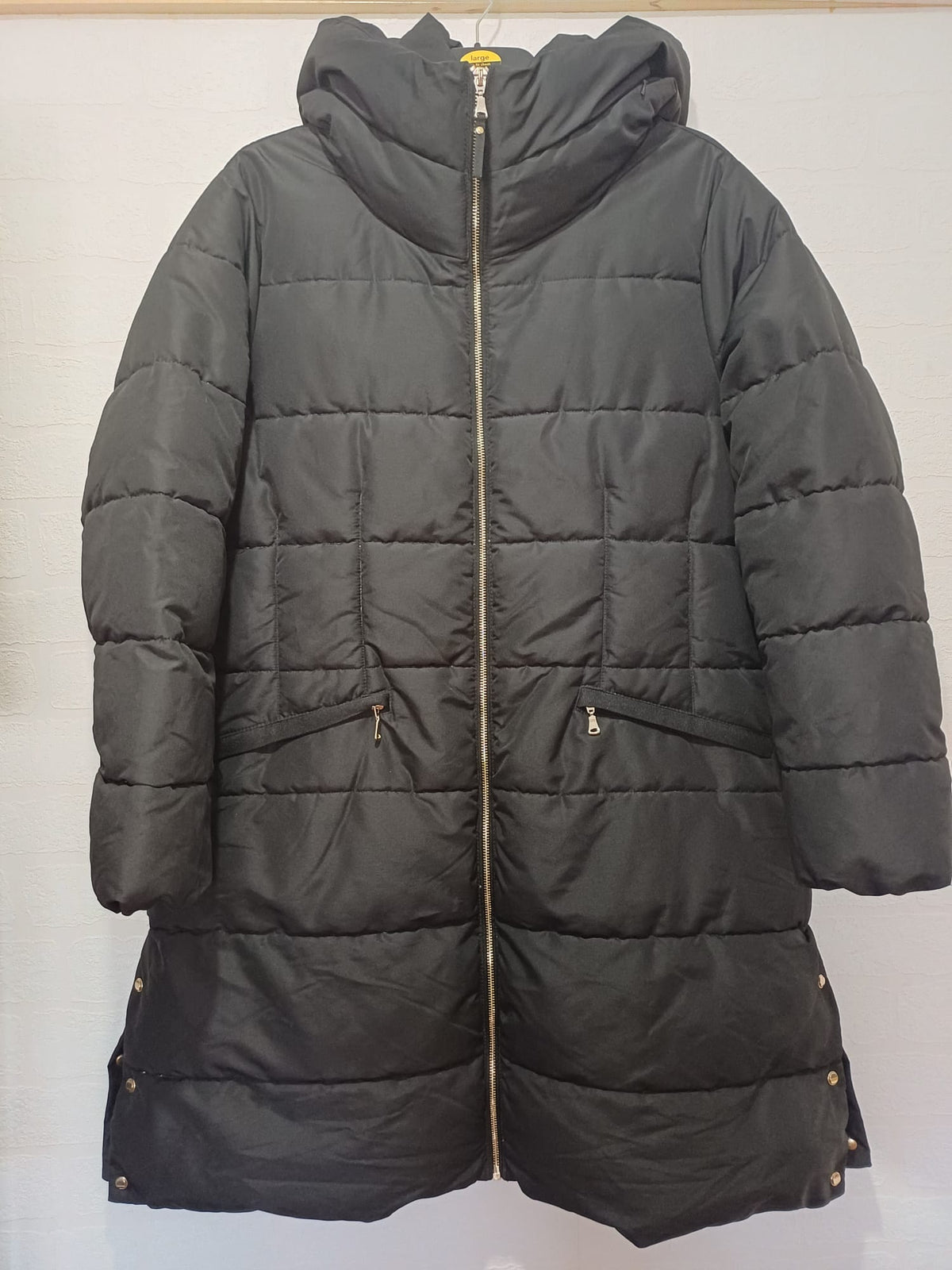 Women's Plus Size Puffer Coat Next Black Longline Hooded Shower Resistant Size 20 Good Pre-Owned Condition