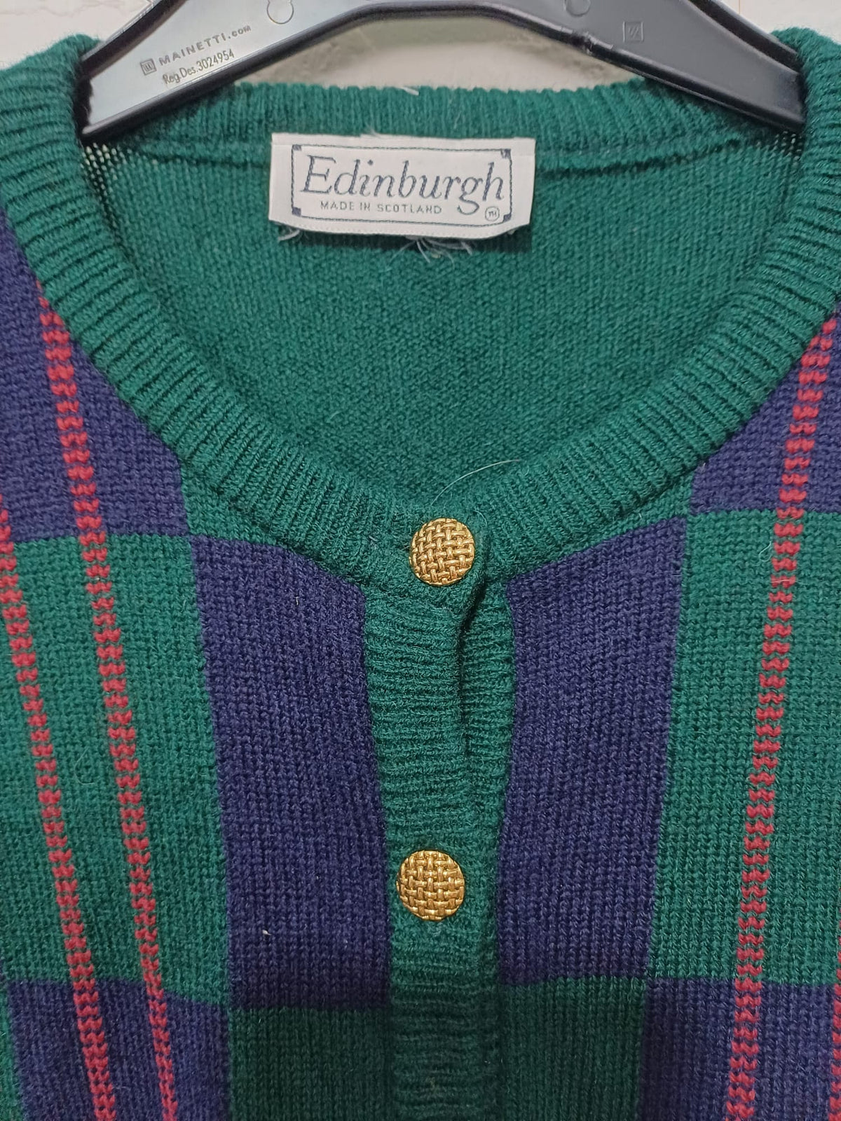Women's Cardigan Edinburgh Green Tartan Vintage Lambswool Size M Good Pre-Owned Condition