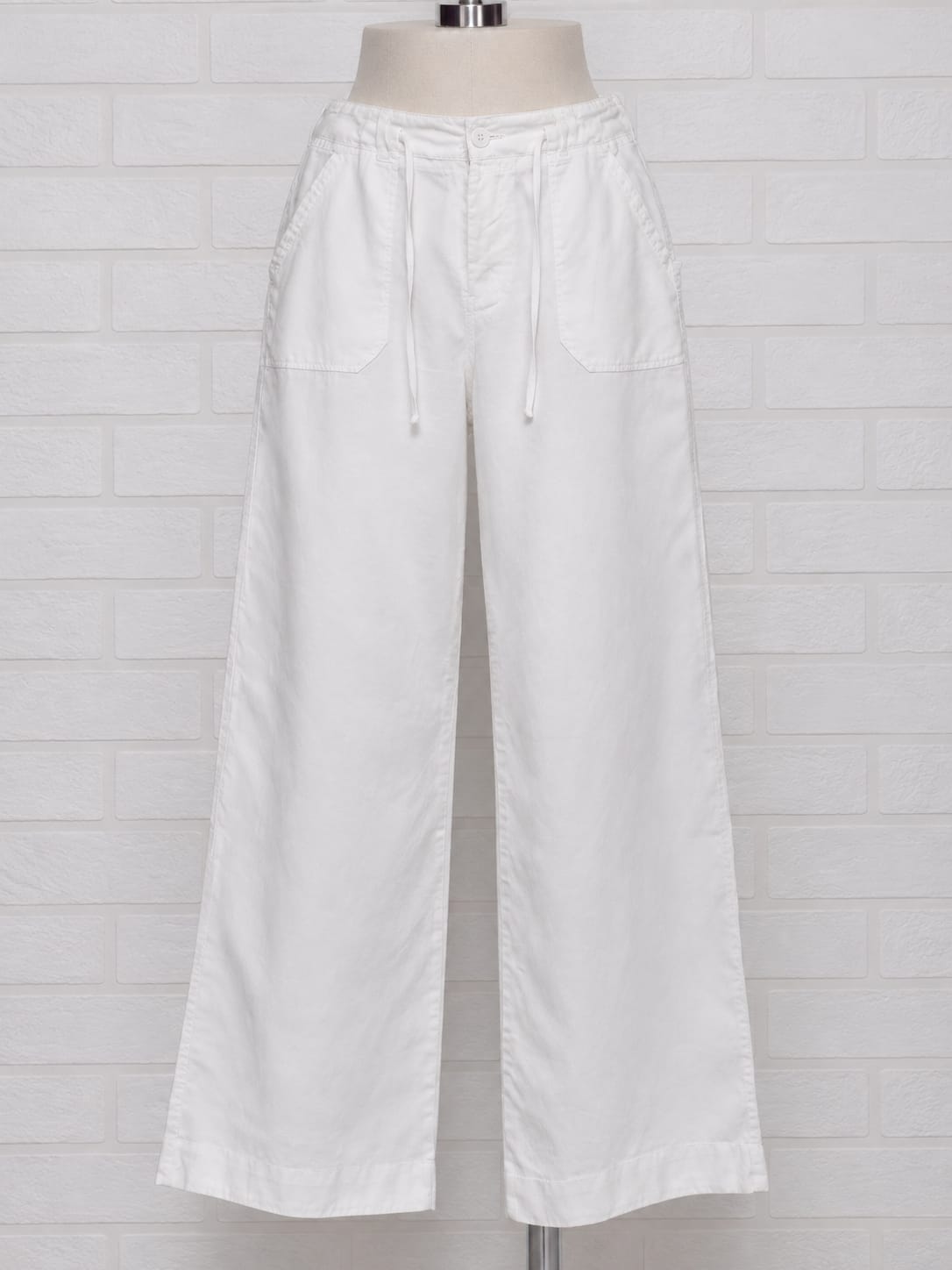 Women's Plus Size Trousers Unbranded White Wide Leg Linen Drawstring Waist UK 20 Very Good Pre-Owned Condition