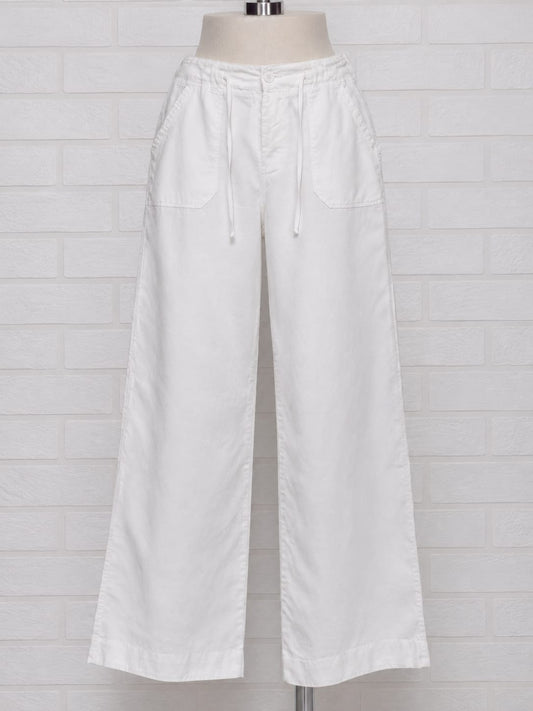 Women's Plus Size Trousers Unbranded White Wide Leg Linen Drawstring Waist UK 20 Very Good Pre-Owned Condition