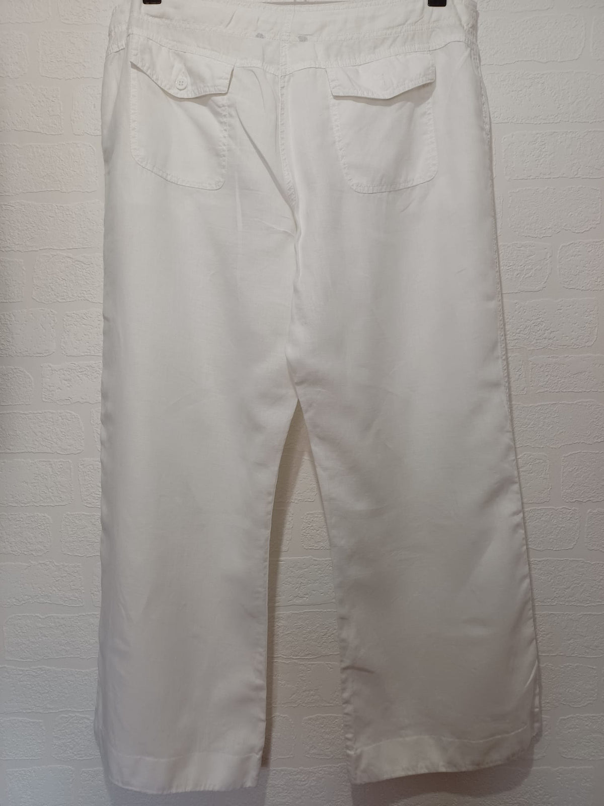 Women's Plus Size Trousers Unbranded White Wide Leg Linen Drawstring Waist UK 20 Very Good Pre-Owned Condition