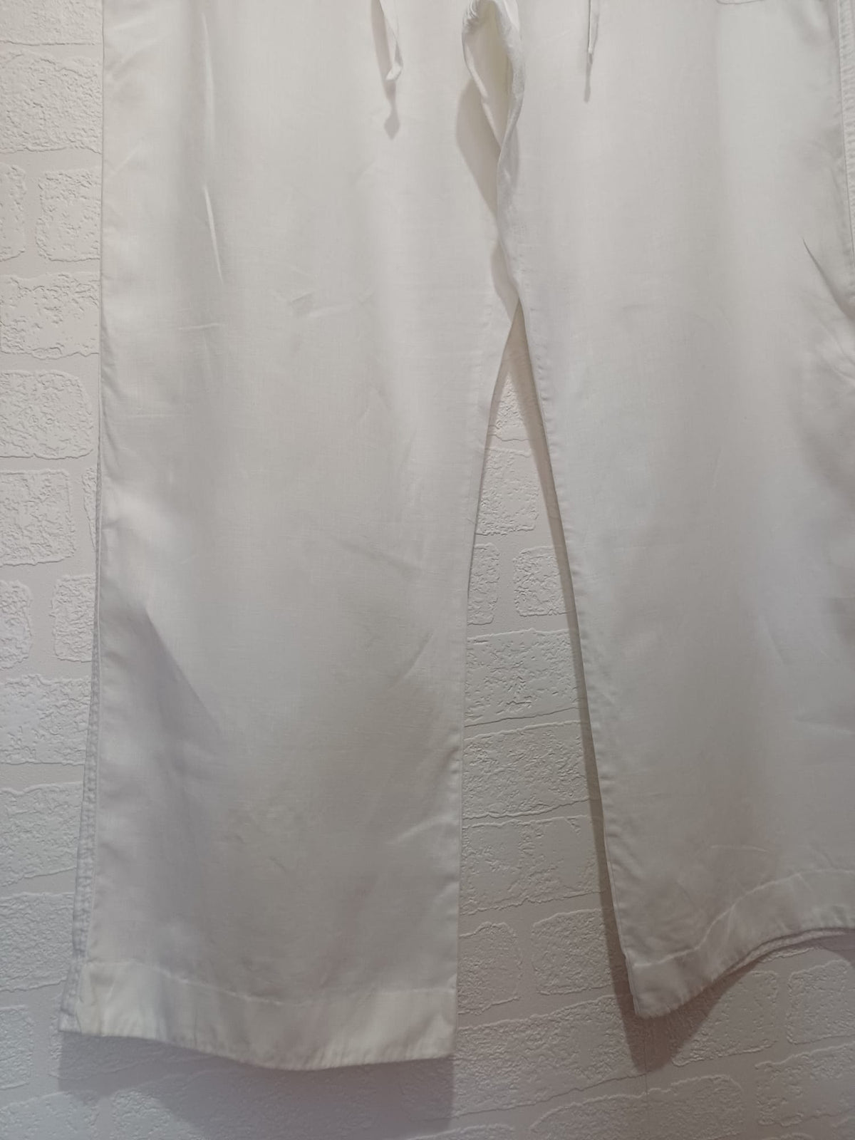 Women's Plus Size Trousers Unbranded White Wide Leg Linen Drawstring Waist UK 20 Very Good Pre-Owned Condition
