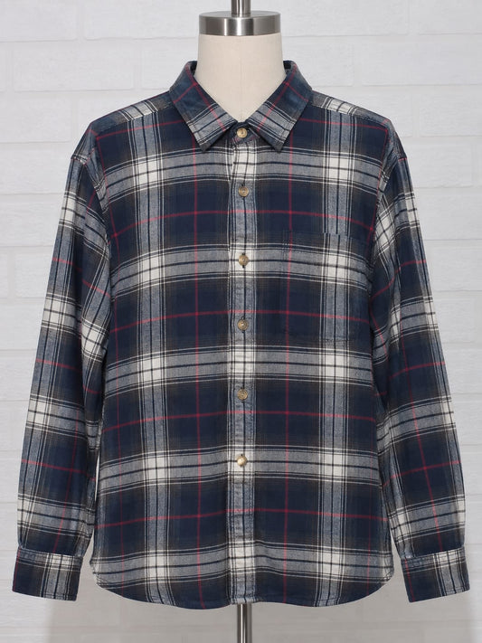 Men's Shirt Abercrombie & Fitch Navy Blue Red Check Long Sleeve Flannel Size M Very Good Pre-Owned Condition