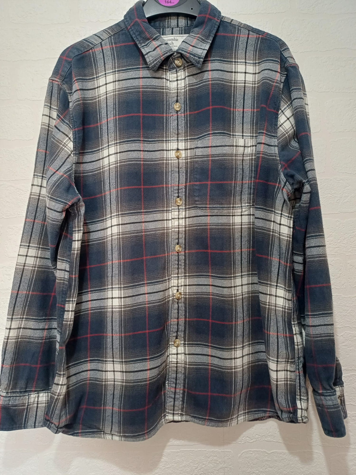 Men's Shirt Abercrombie & Fitch Navy Blue Red Check Long Sleeve Flannel Size M Very Good Pre-Owned Condition