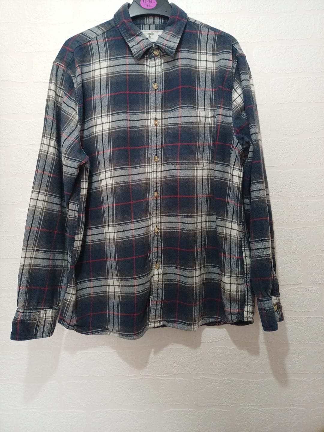 Men's Shirt Abercrombie & Fitch Navy Blue Red Check Long Sleeve Flannel Size M Very Good Pre-Owned Condition