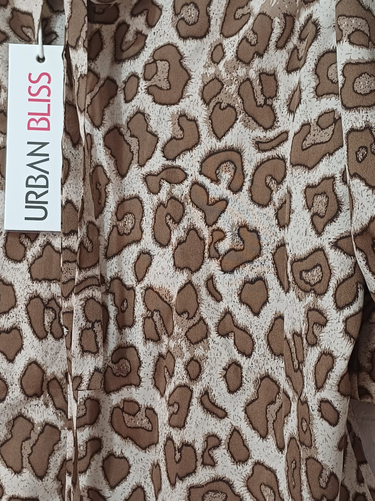 Women's Blouse Urban Bliss Cream Brown Leopard Print Tie Neck Puff Sleeve Size 12 BNWT