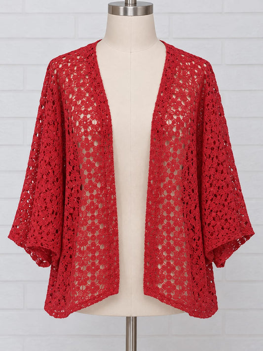 Women's Kimono Cardigan Hawiton Red Floral Crochet Lace Open Front XXL Plus Size Appears New with Tags