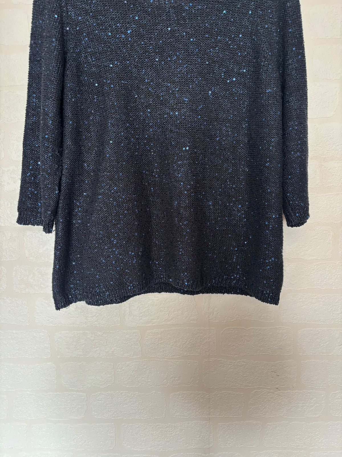 Women's Jumper M&S Navy Blue Sequin Knit Round Neck 3/4 Sleeve Plus Size 18