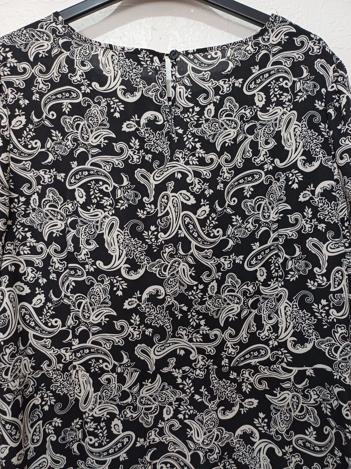 Women's Dress Blue Vanilla Black/White Paisley Long Sleeve Asymmetric Midi Size UK 16