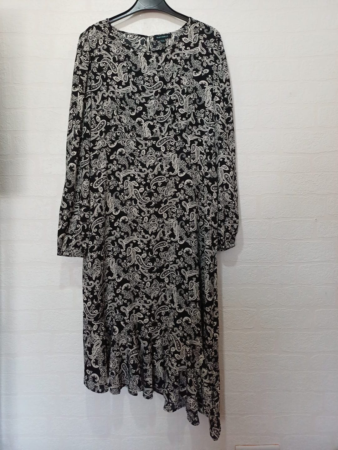 Women's Dress Blue Vanilla Black/White Paisley Long Sleeve Asymmetric Midi Size UK 16