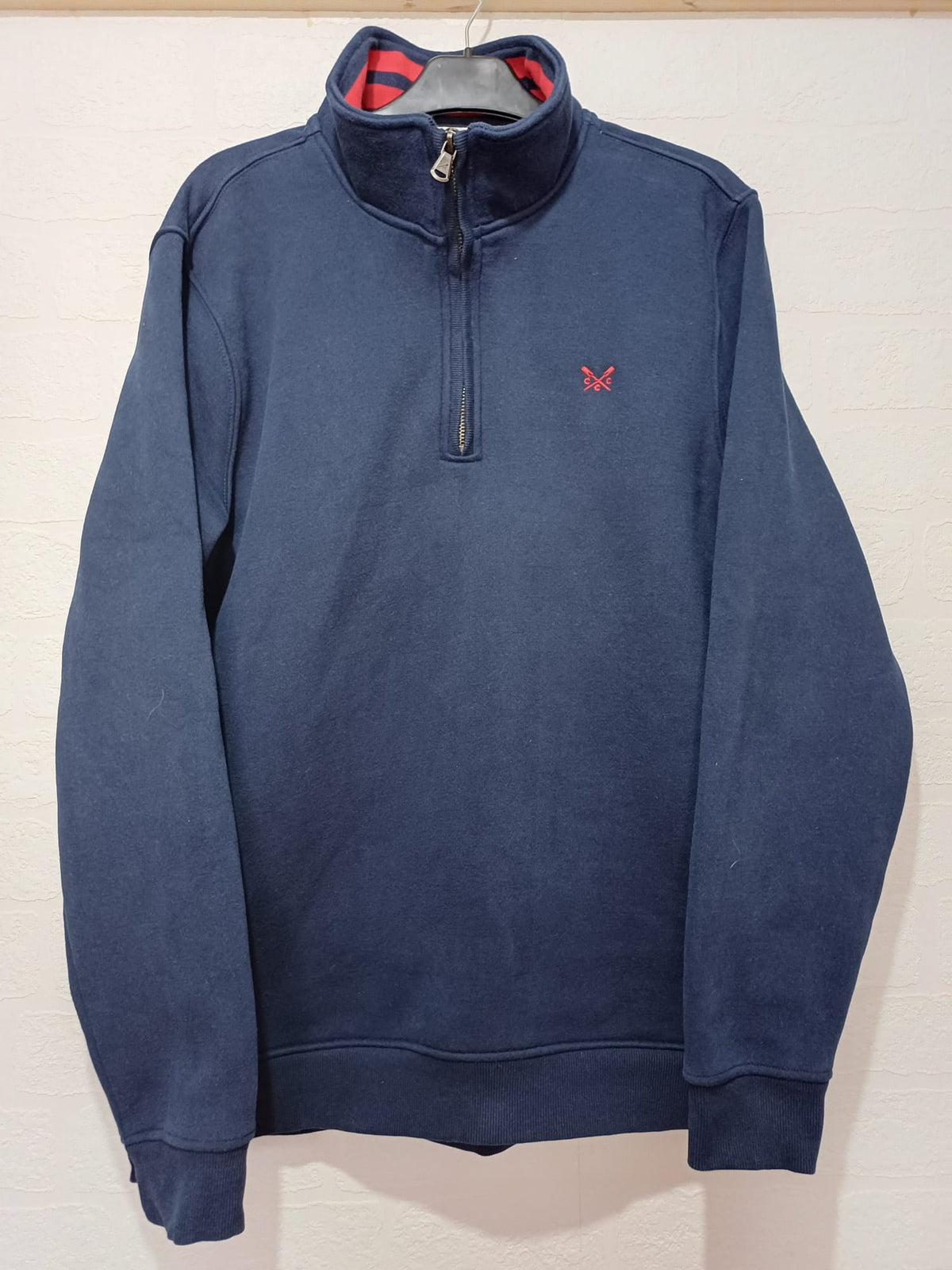 Men's Sweatshirt Crew Clothing Company Navy Blue Quarter-Zip High Neck Crossed-Oars Logo Size L Very Good