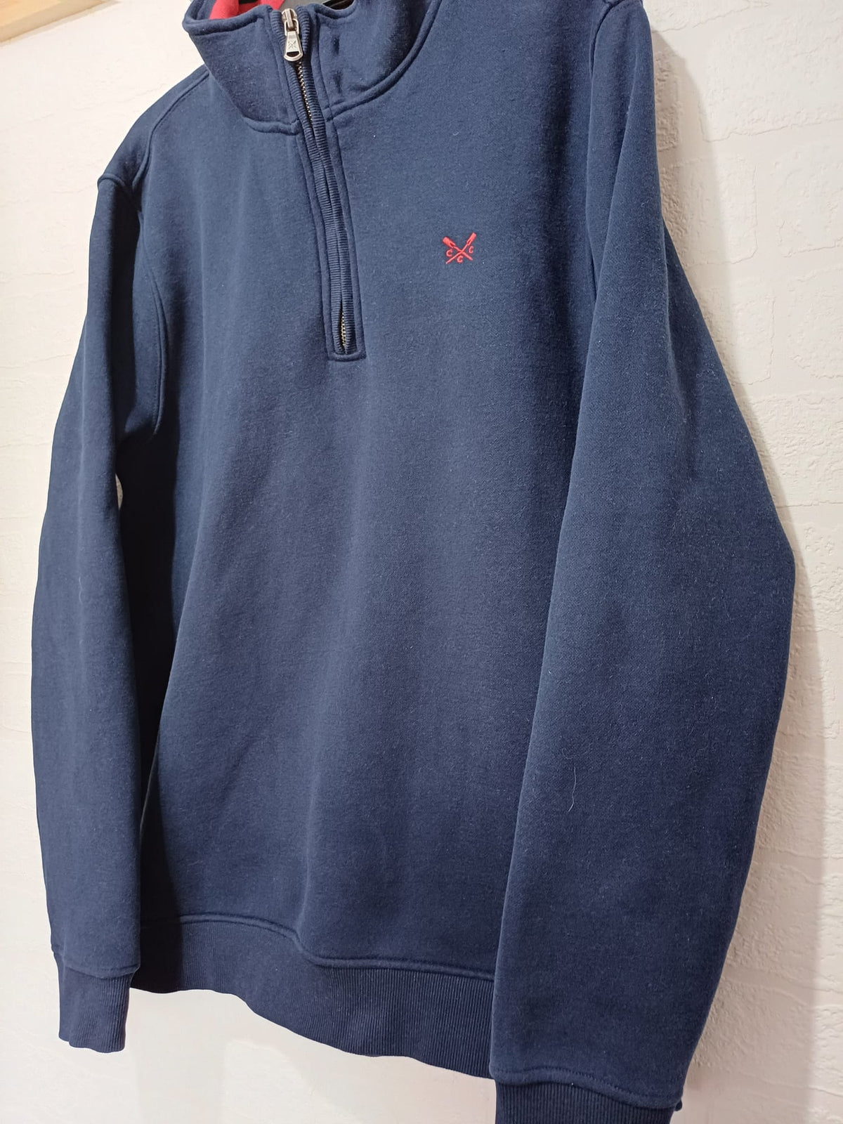 Men's Sweatshirt Crew Clothing Company Navy Blue Quarter-Zip High Neck Crossed-Oars Logo Size L Very Good