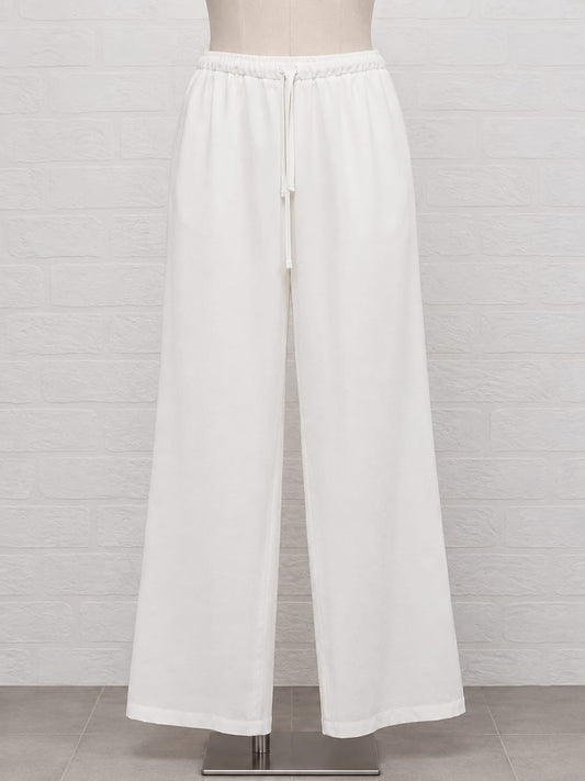 Women's Trousers Unbranded White Wide-Leg Elasticated Drawstring Waist Lined Size XL Approx. W34 L29 Brand New Without Tags
