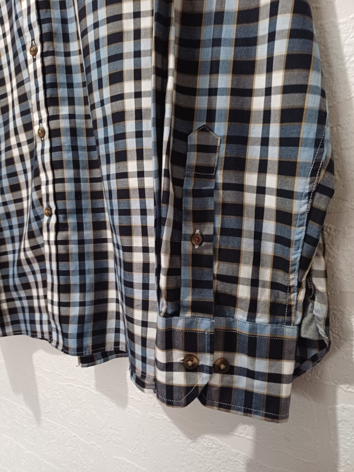 Men's Shirt M&S Blue Harbour Navy/Light Blue/White/Brown Check Long Sleeve Button-Down Collar Chest Pocket Size XL Regular Fit Very Good