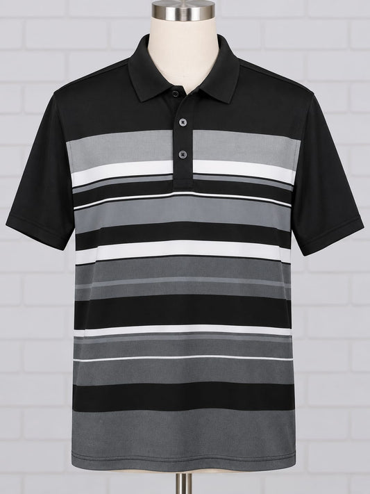 Men's Polo Shirt Adidas ClimaCool Black/Grey/White Striped Golf Size M Great Condition