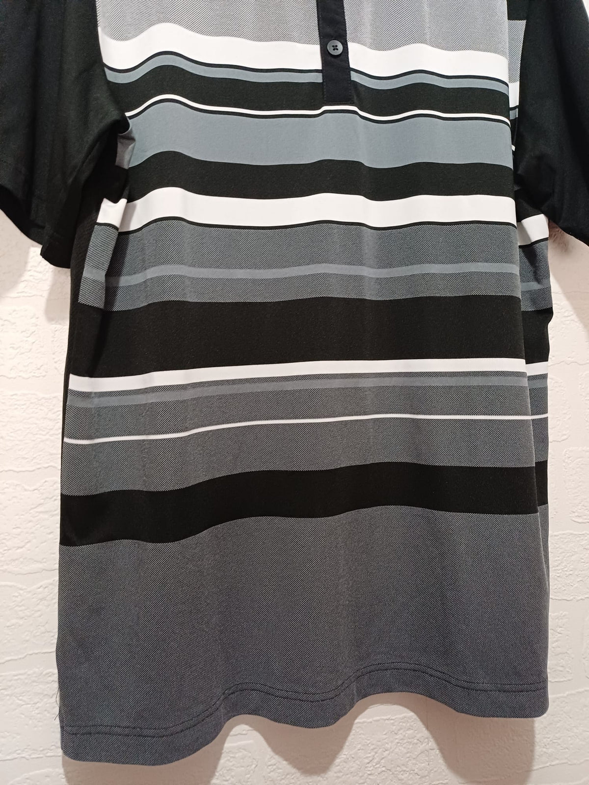 Men's Polo Shirt Adidas ClimaCool Black/Grey/White Striped Golf Size M Great Condition