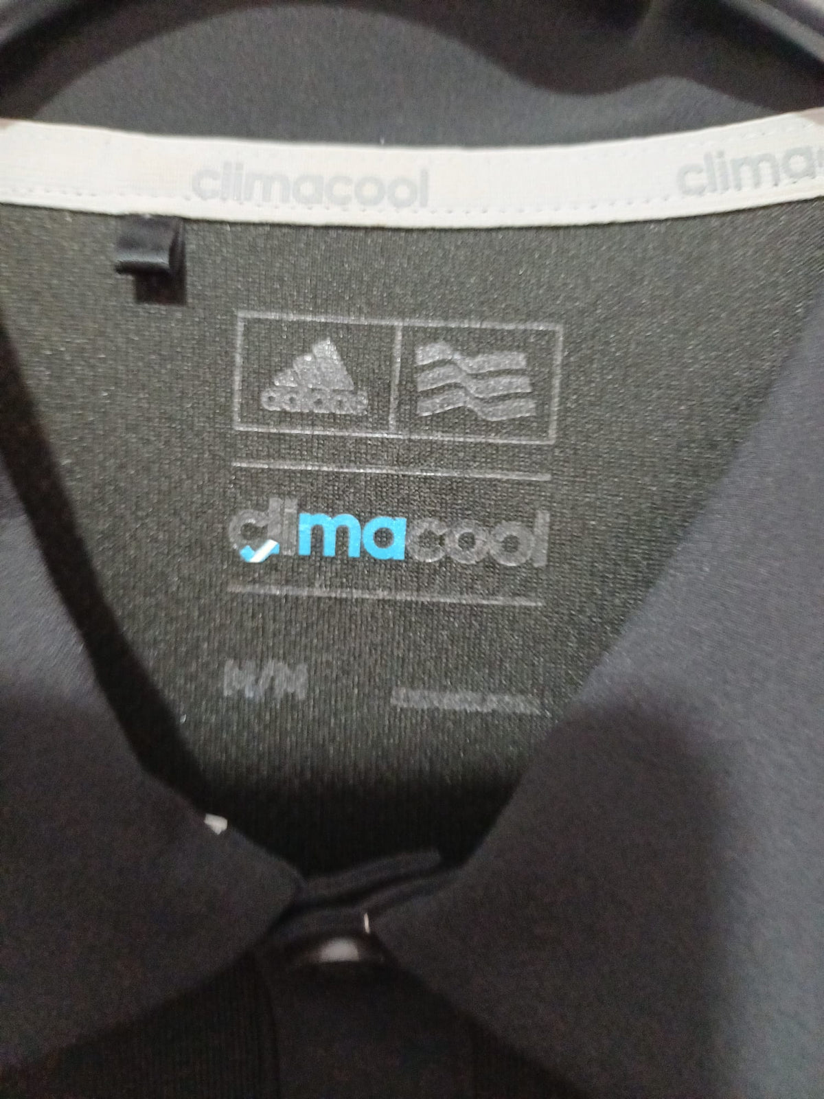 Men's Polo Shirt Adidas ClimaCool Black/Grey/White Striped Golf Size M Great Condition