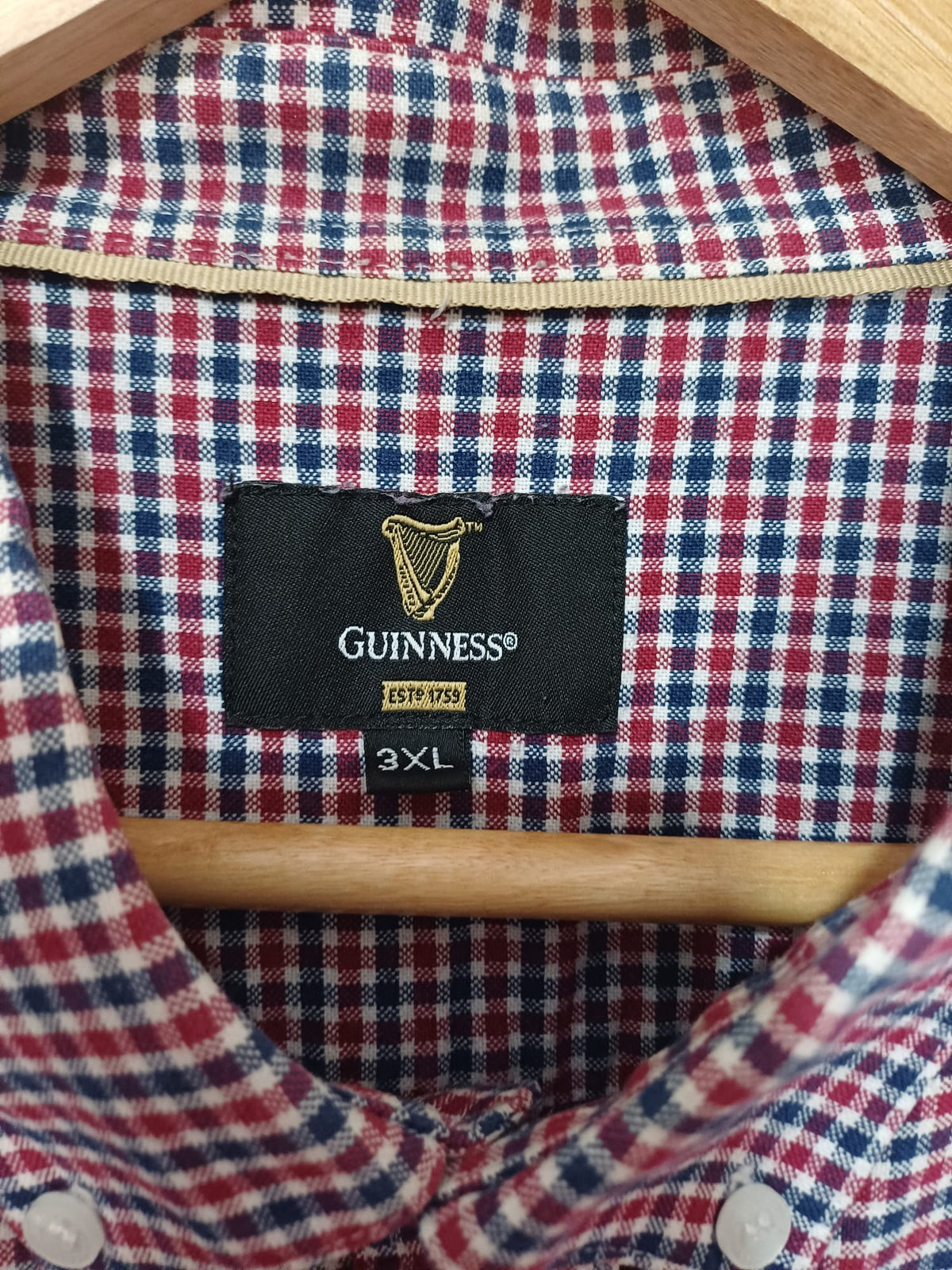 Men's Shirt Guinness Check Red Navy Short Sleeve Size 3XL Very Good Condition