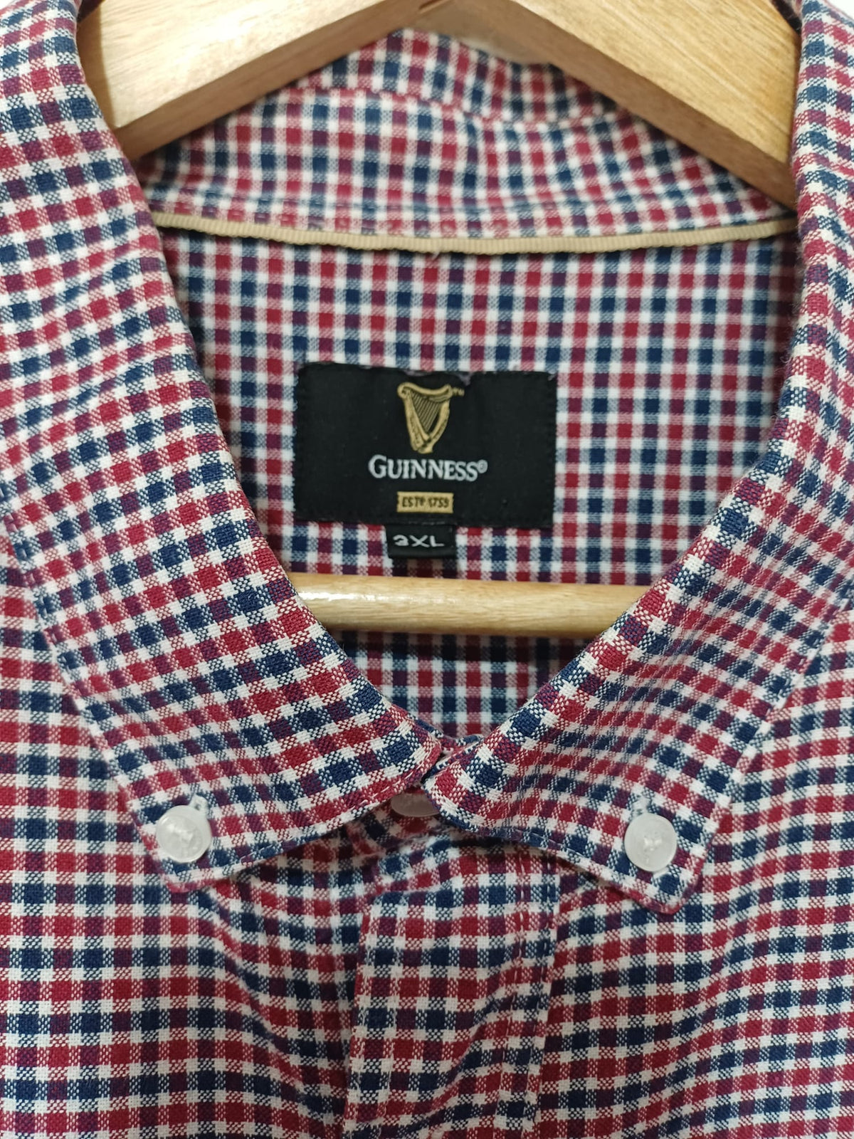 Men's Shirt Guinness Check Red Navy Short Sleeve Size 3XL Very Good Condition