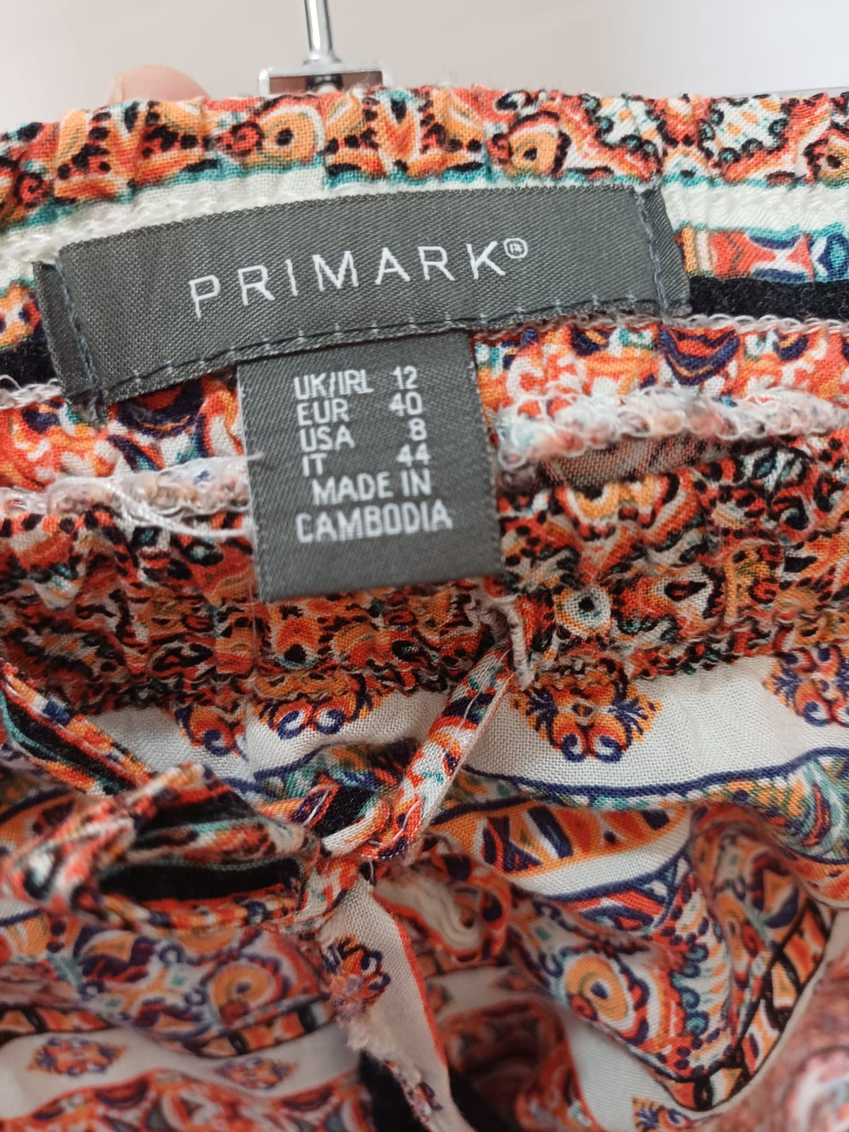 Women's Shorts Primark Boho Paisley Orange Tassel Festival Size 12 Very Good Condition