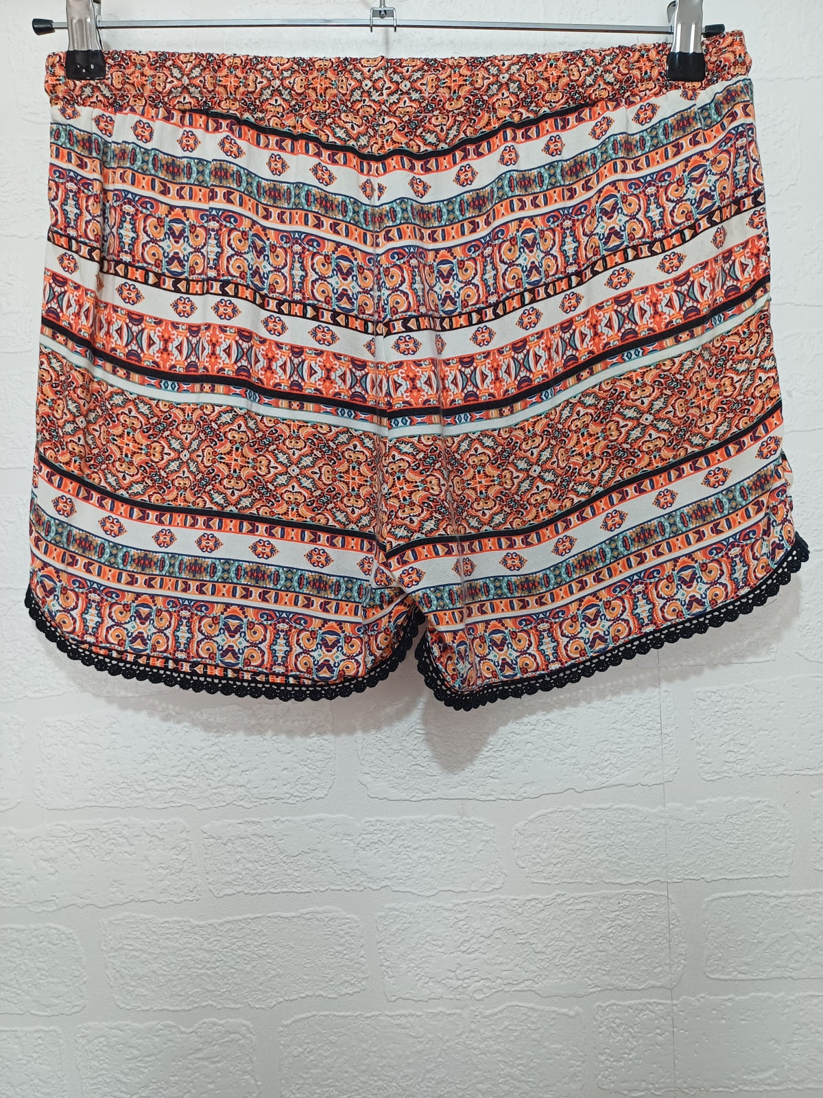 Women's Shorts Primark Boho Paisley Orange Tassel Festival Size 12 Very Good Condition