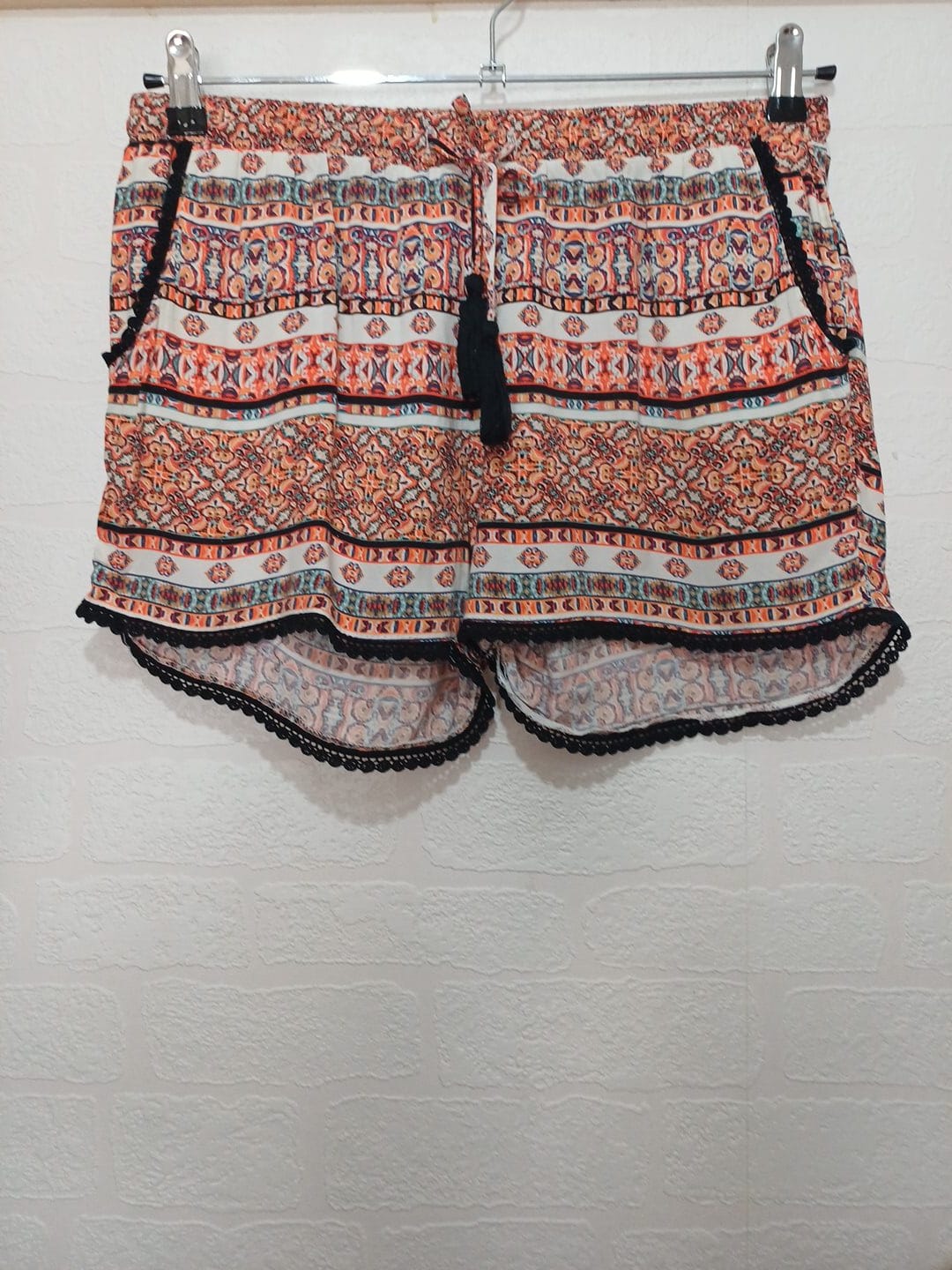 Women's Shorts Primark Boho Paisley Orange Tassel Festival Size 12 Very Good Condition