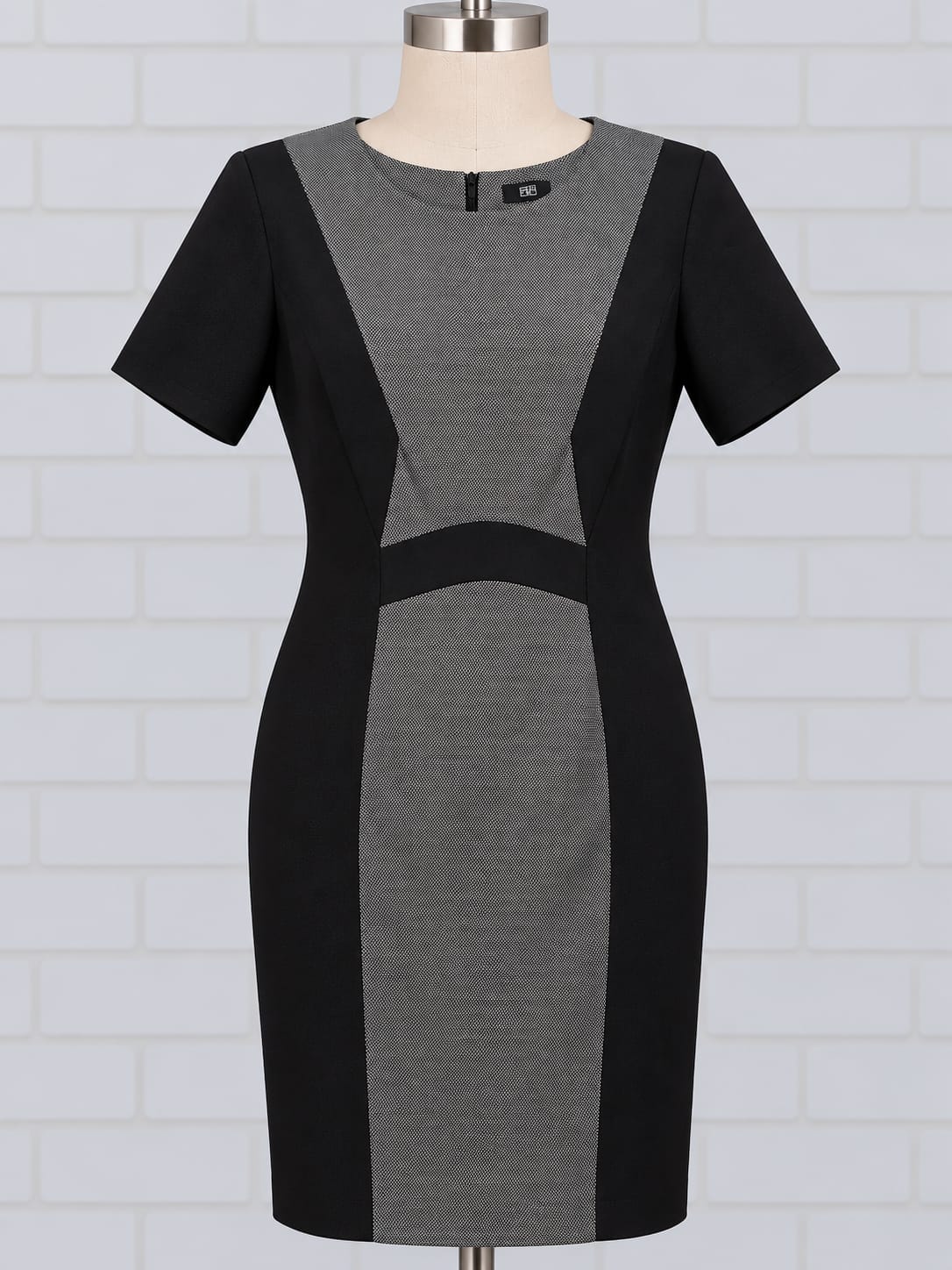 Women's Pencil Dress F&F Black Grey Panel Bodycon Size 12 Very Good Condition