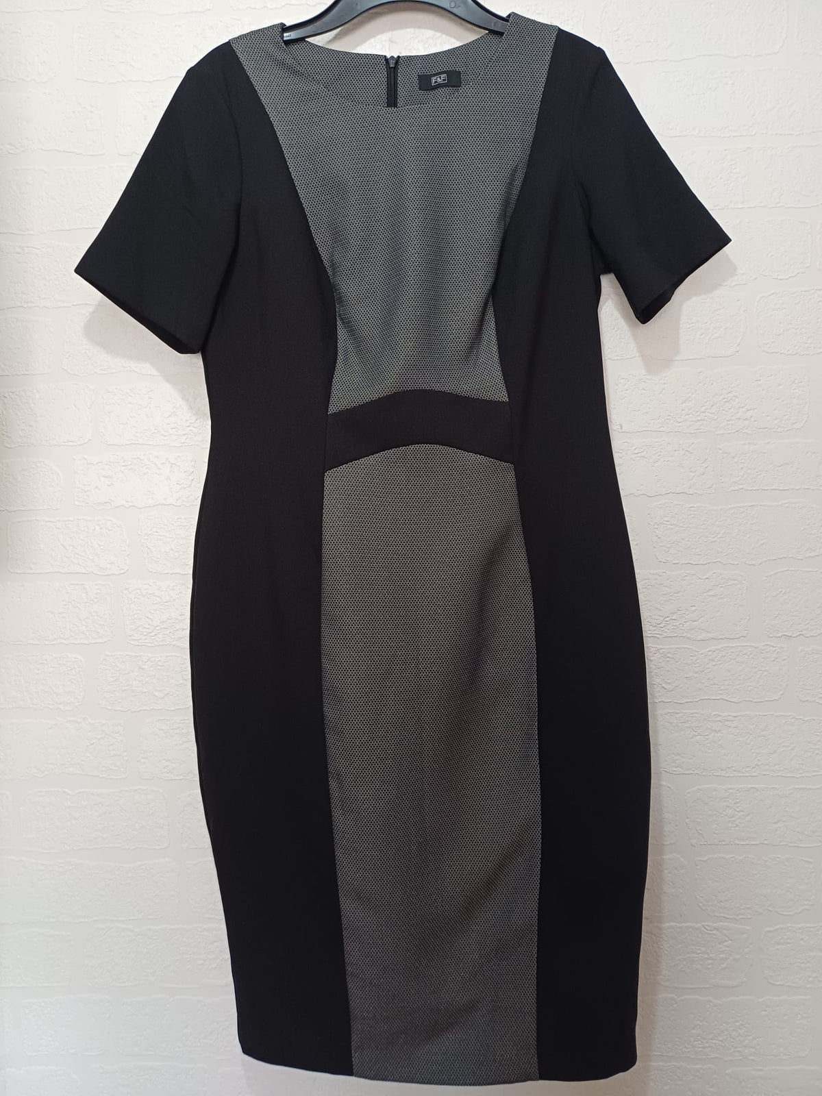 Women's Pencil Dress F&F Black Grey Panel Bodycon Size 12 Very Good Condition