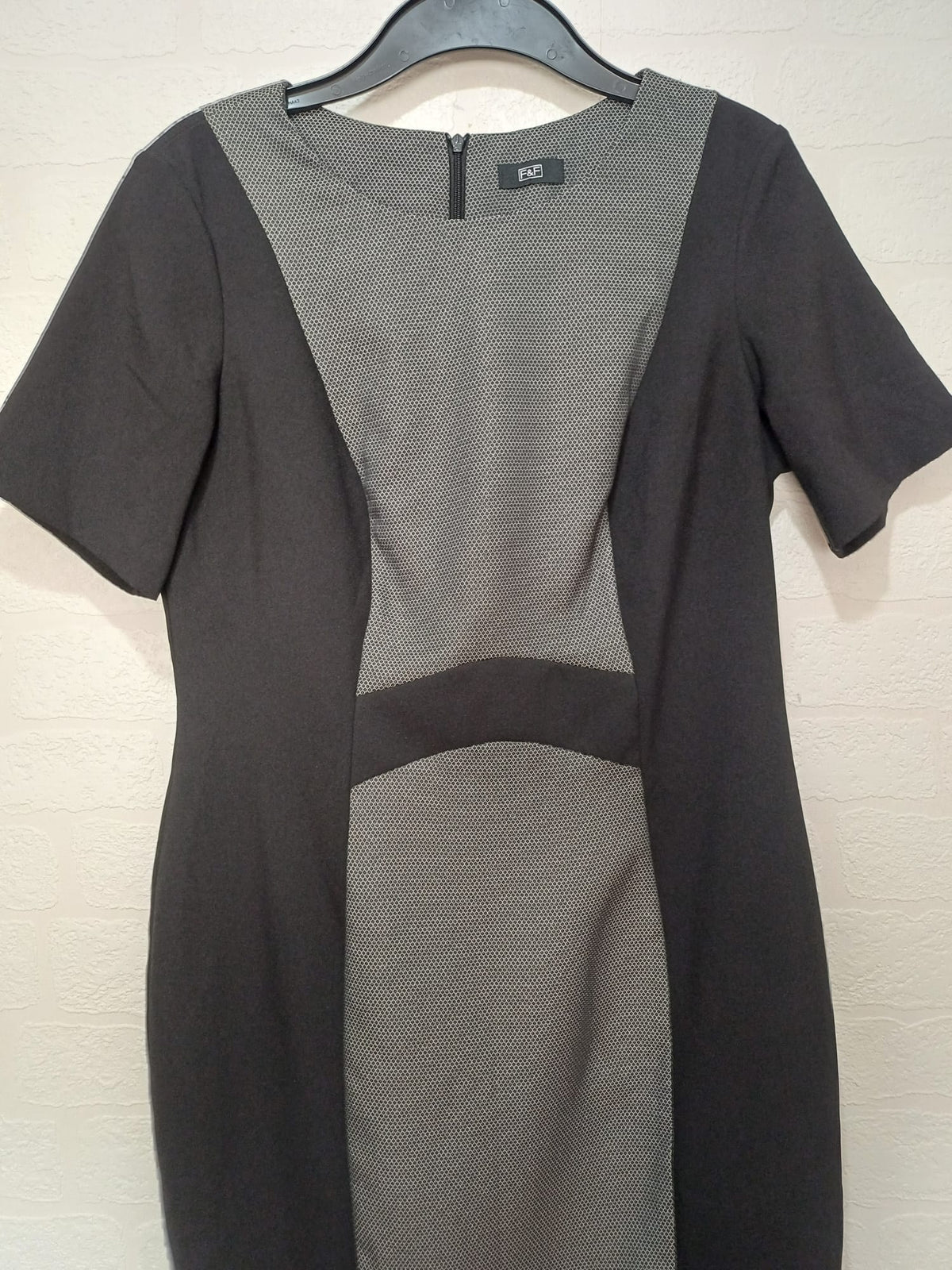 Women's Pencil Dress F&F Black Grey Panel Bodycon Size 12 Very Good Condition