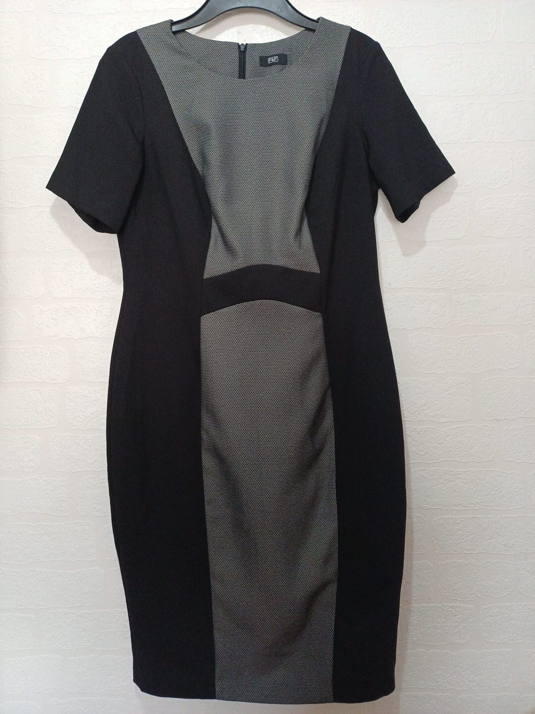 Women's Pencil Dress F&F Black Grey Panel Bodycon Size 12 Very Good Condition