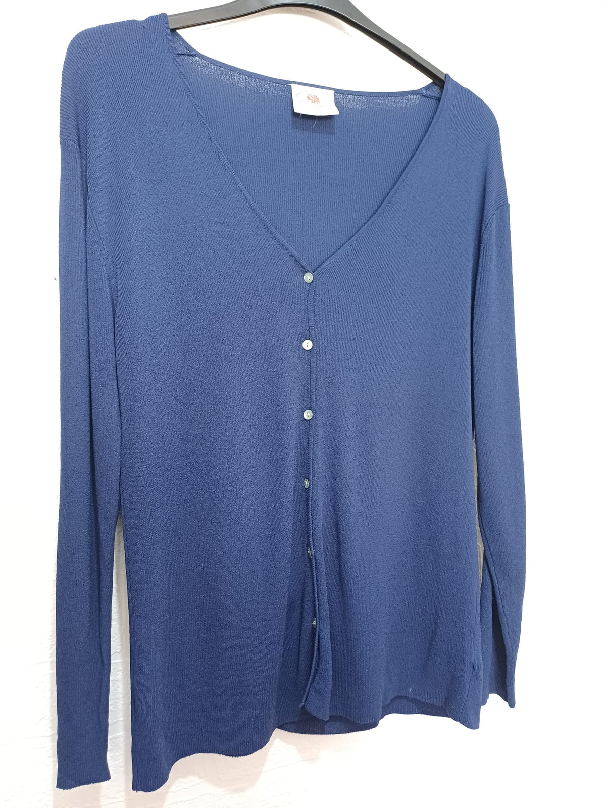 Women's Cardigan Nightingales Navy Blue V-Neck Button Size M Very Good Condition