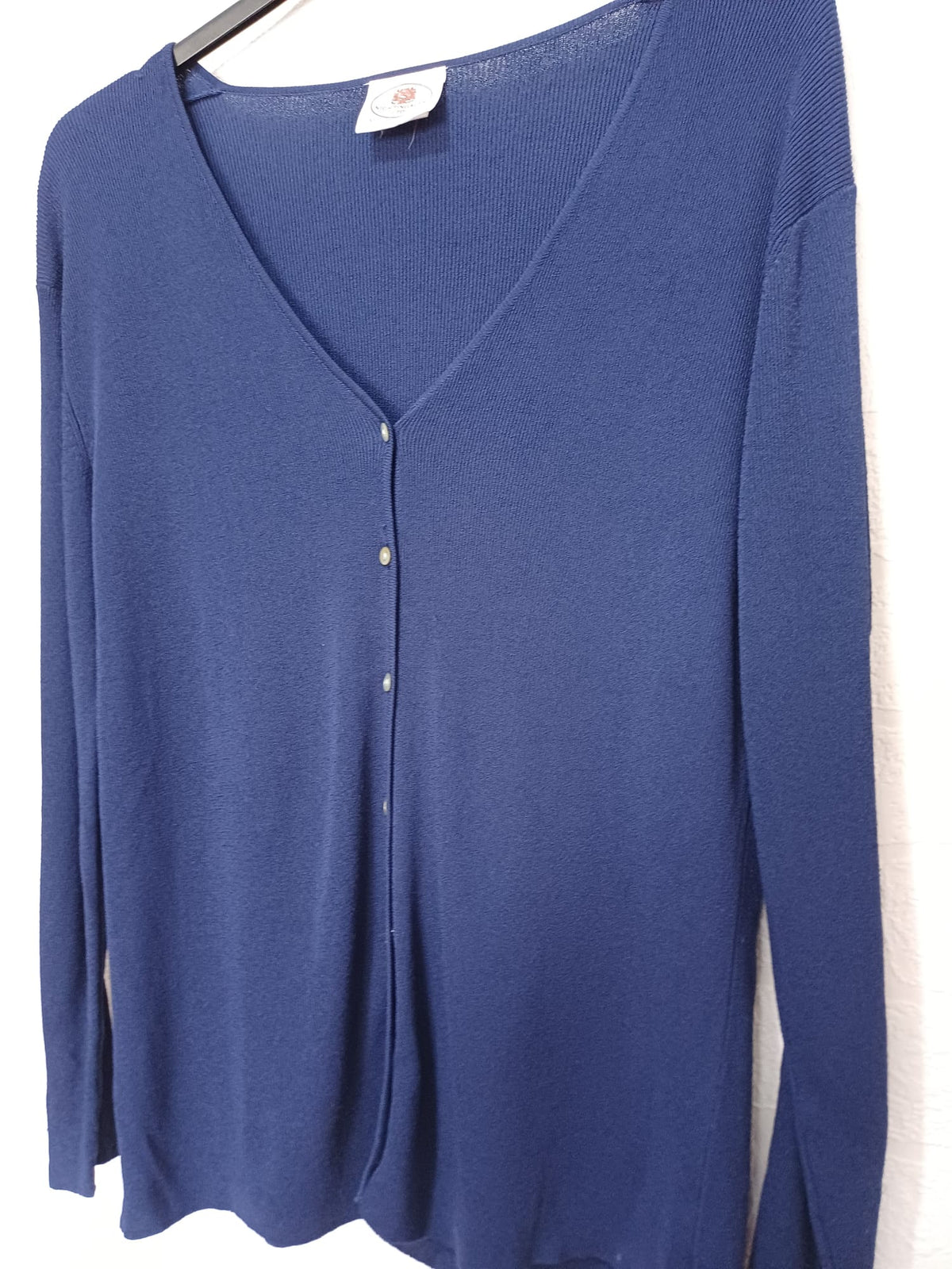Women's Cardigan Nightingales Navy Blue V-Neck Button Size M Very Good Condition