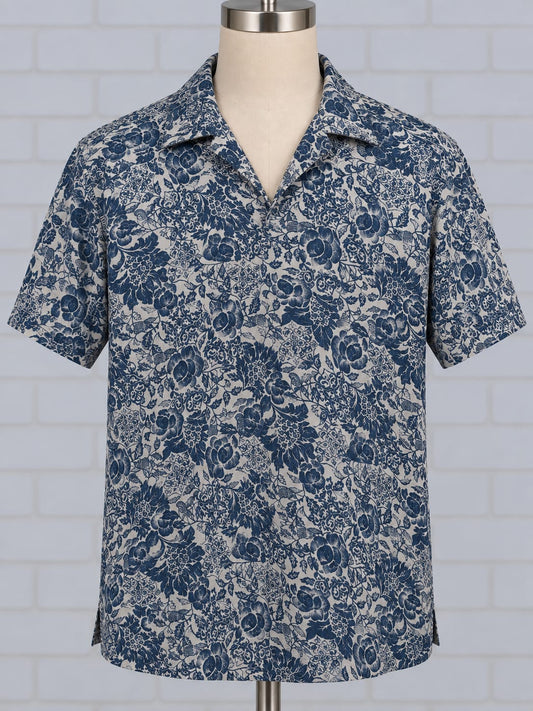 Women's Polo Top Country Collection Blue White Floral Size M Very Good Condition