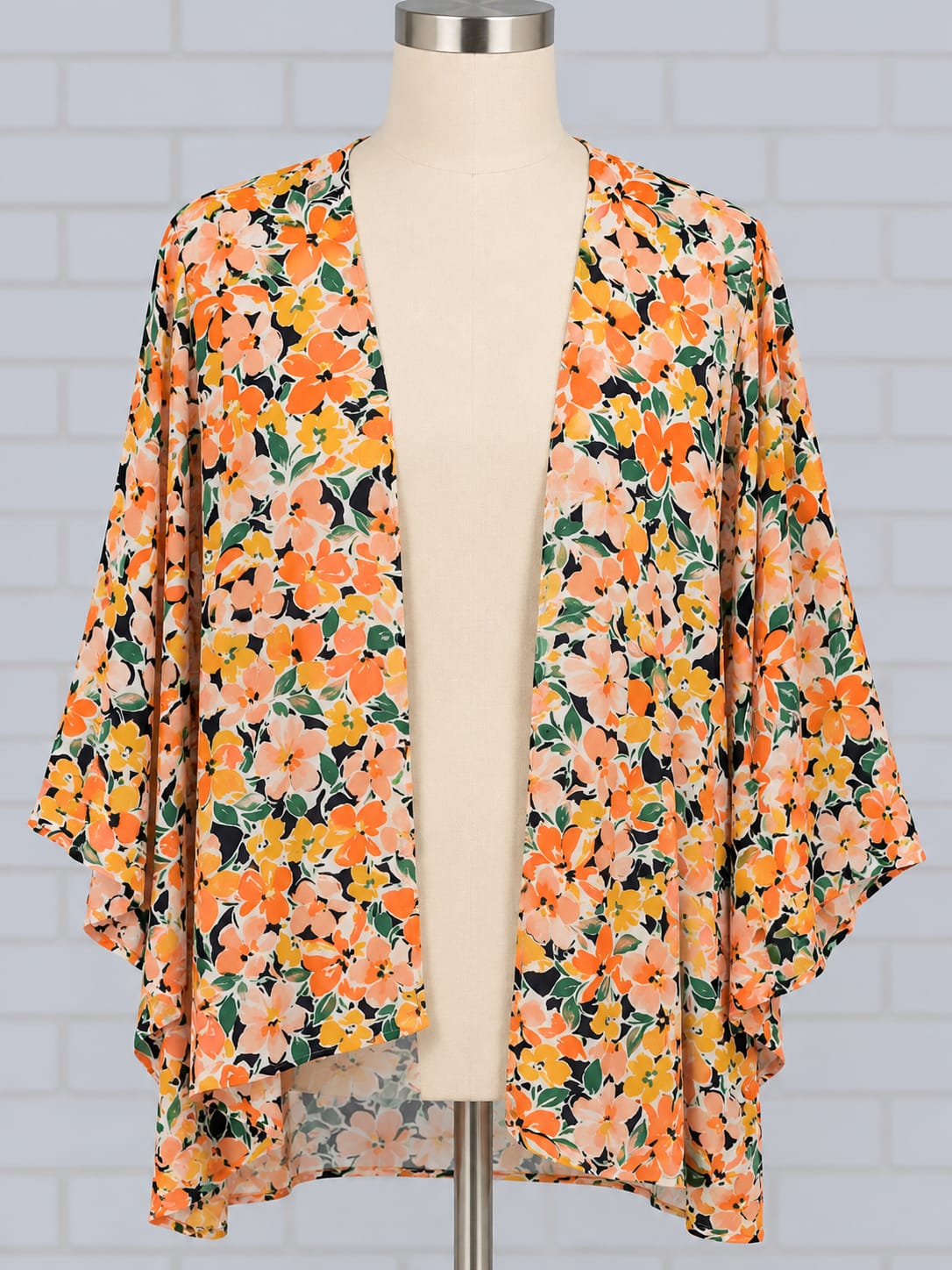 Women's Kimono Cardigan F&F Floral Orange Green Size 16 Very Good Condition