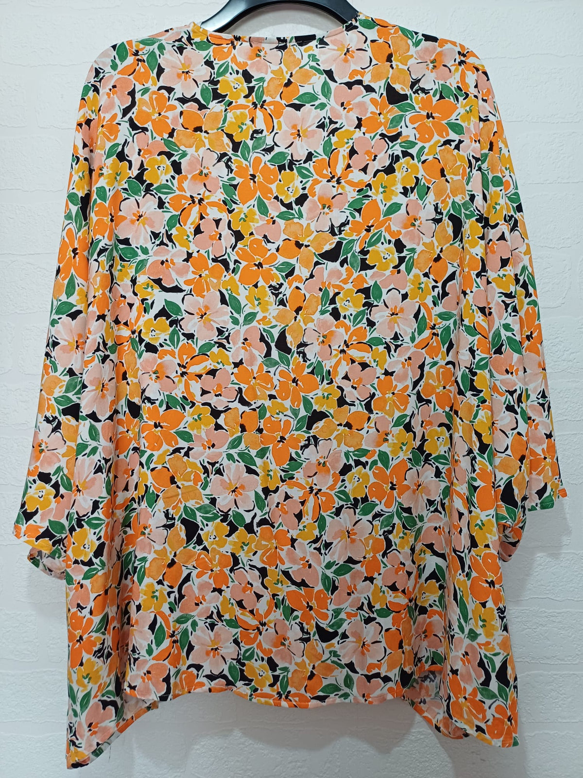 Women's Kimono Cardigan F&F Floral Orange Green Size 16 Very Good Condition