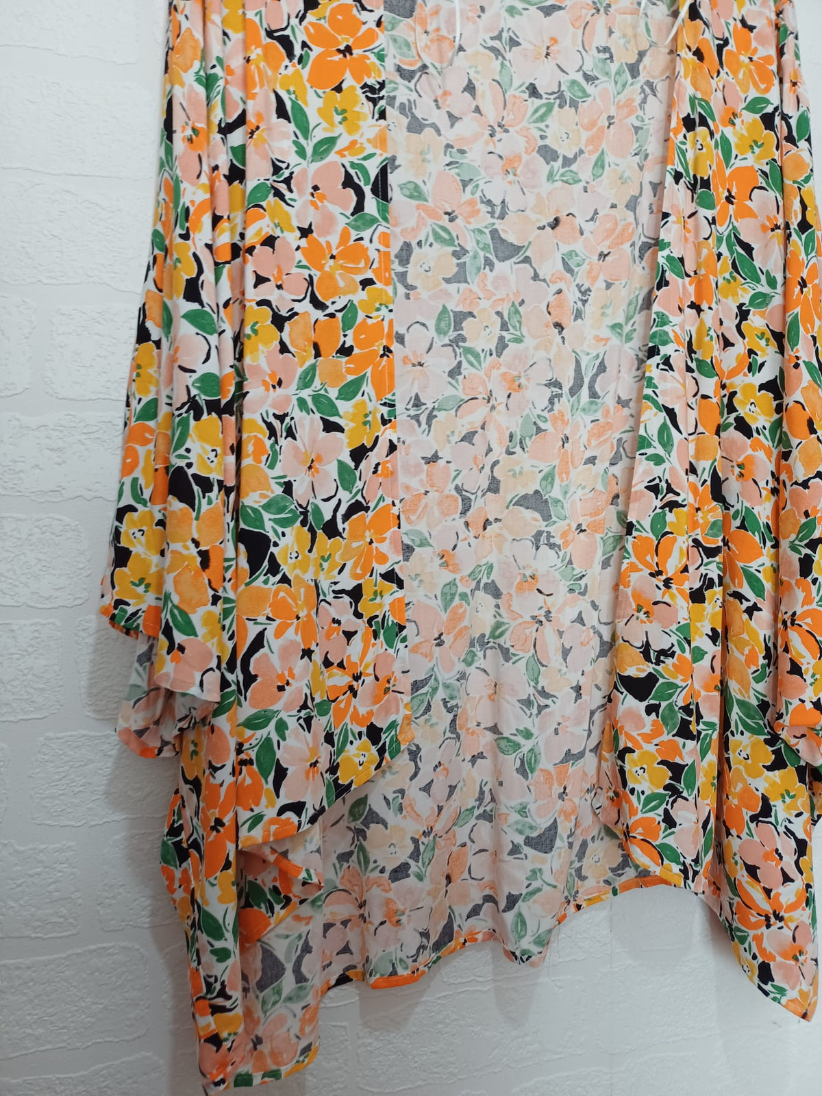 Women's Kimono Cardigan F&F Floral Orange Green Size 16 Very Good Condition