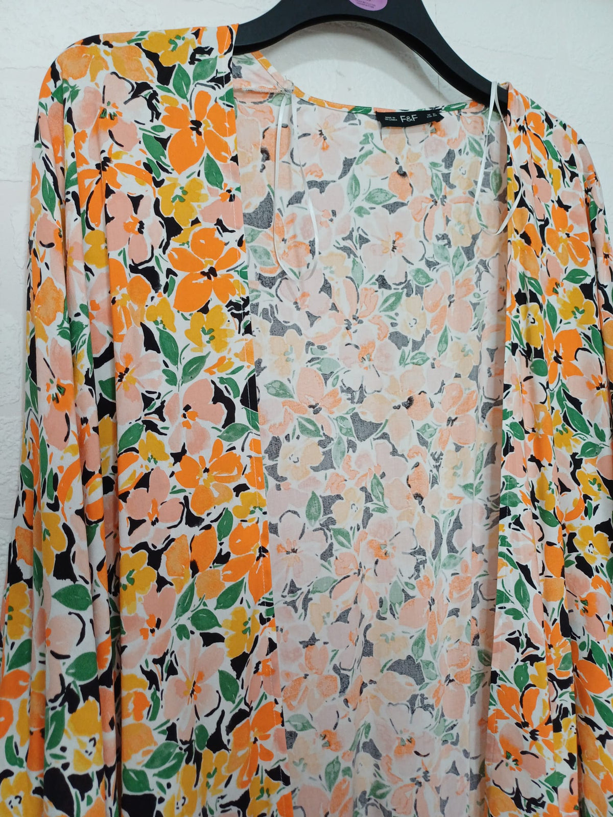 Women's Kimono Cardigan F&F Floral Orange Green Size 16 Very Good Condition