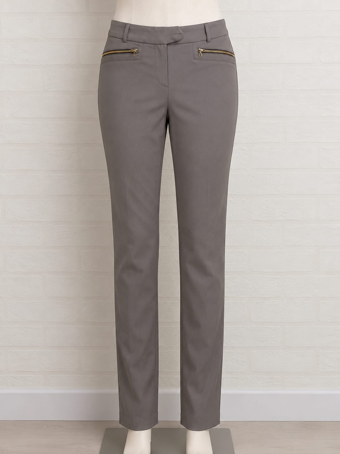 Women's Trousers Dorothy Perkins Grey Slim Leg Gold Zip Size 12 Very Good Condition
