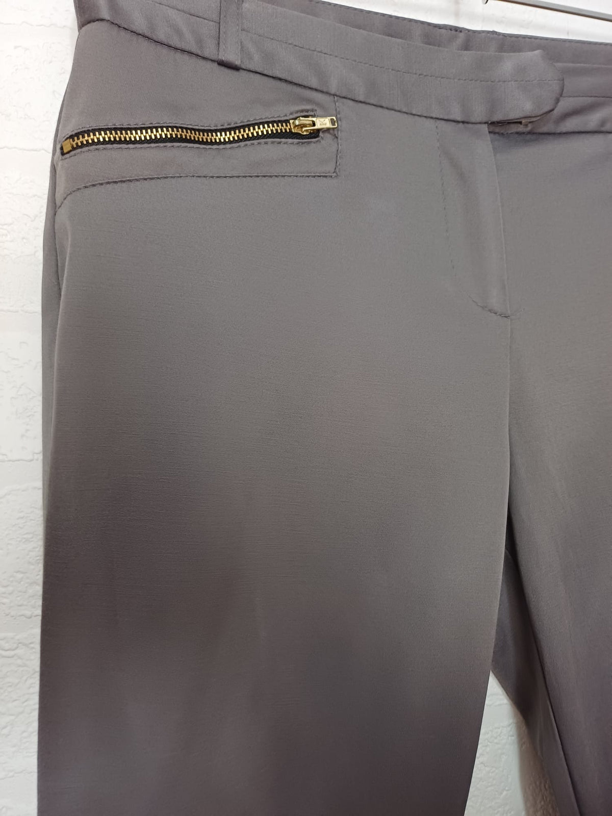 Women's Trousers Dorothy Perkins Grey Slim Leg Gold Zip Size 12 Very Good Condition