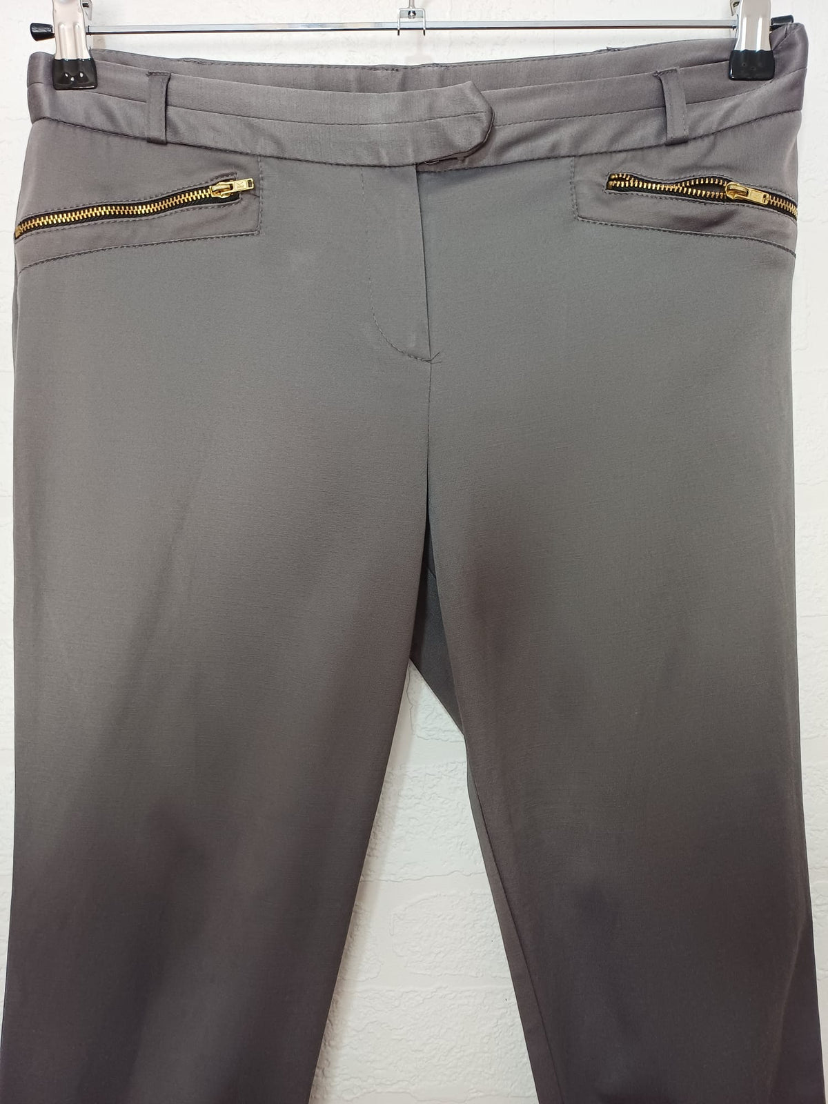 Women's Trousers Dorothy Perkins Grey Slim Leg Gold Zip Size 12 Very Good Condition
