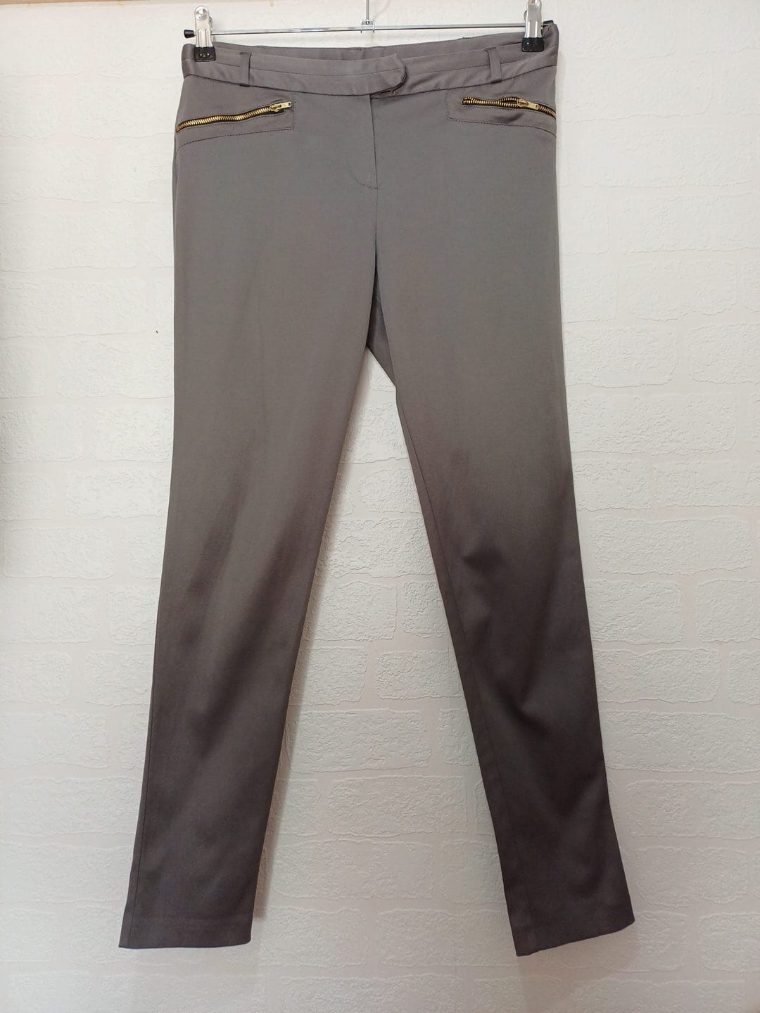 Women's Trousers Dorothy Perkins Grey Slim Leg Gold Zip Size 12 Very Good Condition