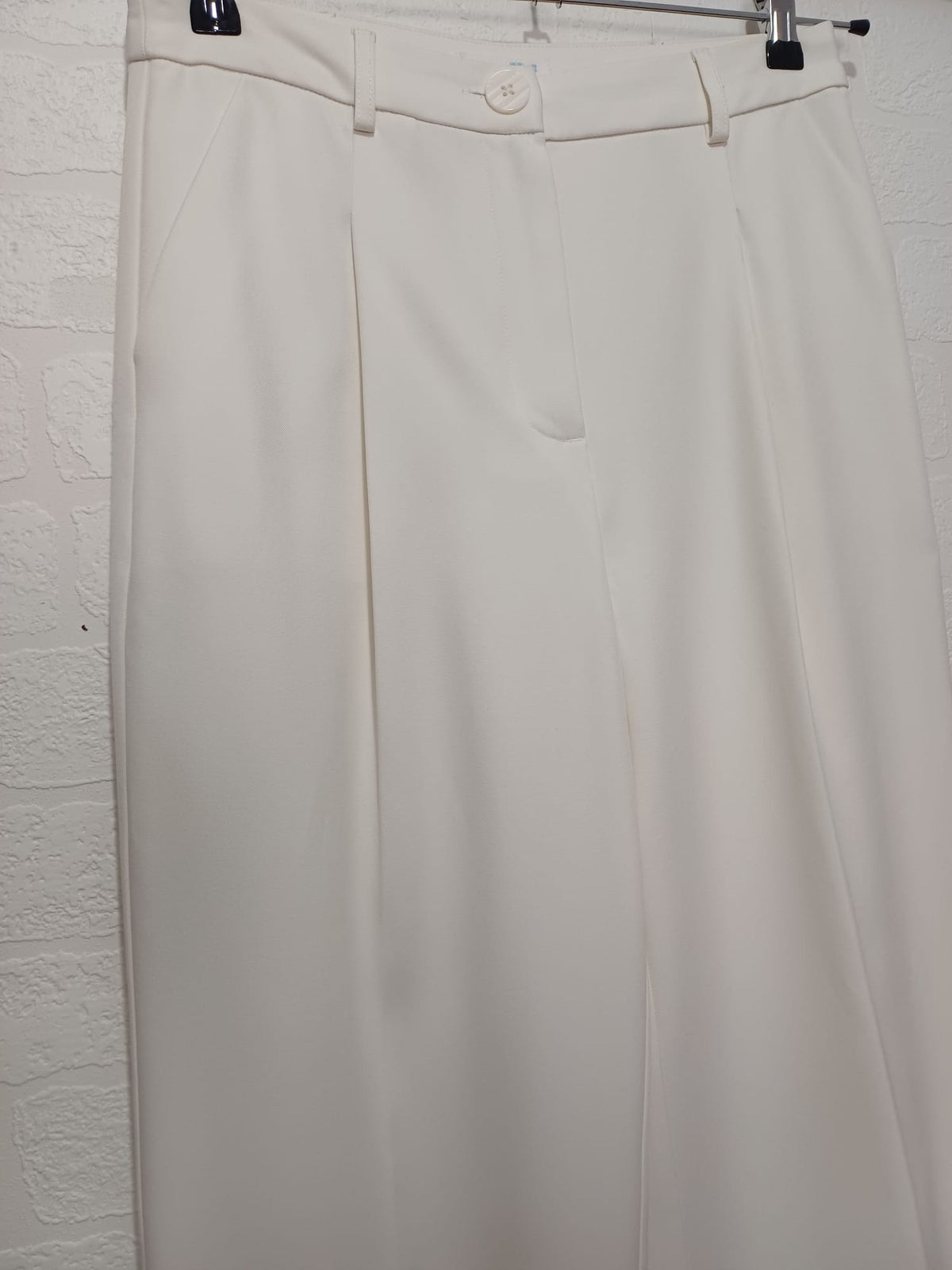 Women's Trousers Primark White Wide Leg Smart Front Button Size UK 10 Very Good Pre-Owned Condition