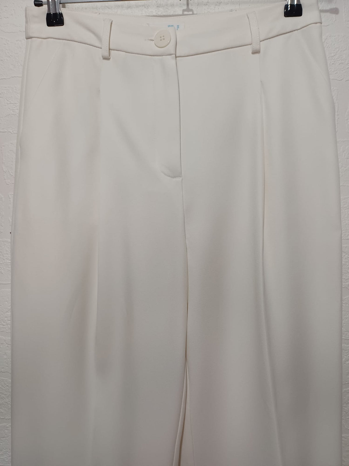 Women's Trousers Primark White Wide Leg Smart Front Button Size UK 10 Very Good Pre-Owned Condition