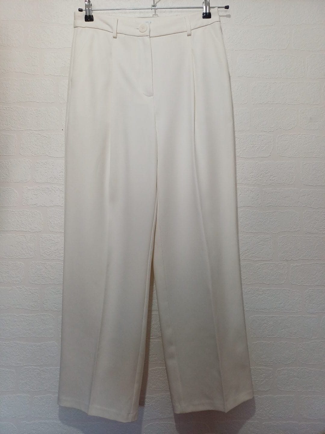 Women's Trousers Primark White Wide Leg Smart Front Button Size UK 10 Very Good Pre-Owned Condition