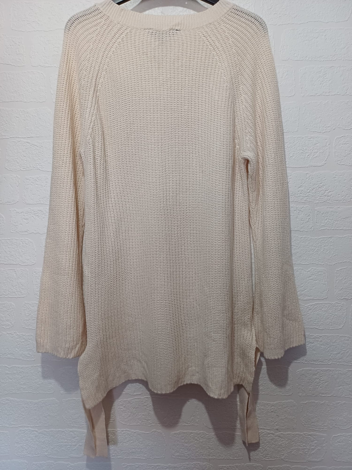 Women's Jumper Dorothy Perkins Cream Chunky Knit Relaxed Longline Tie-Side Split Size UK 16 Very Good Condition