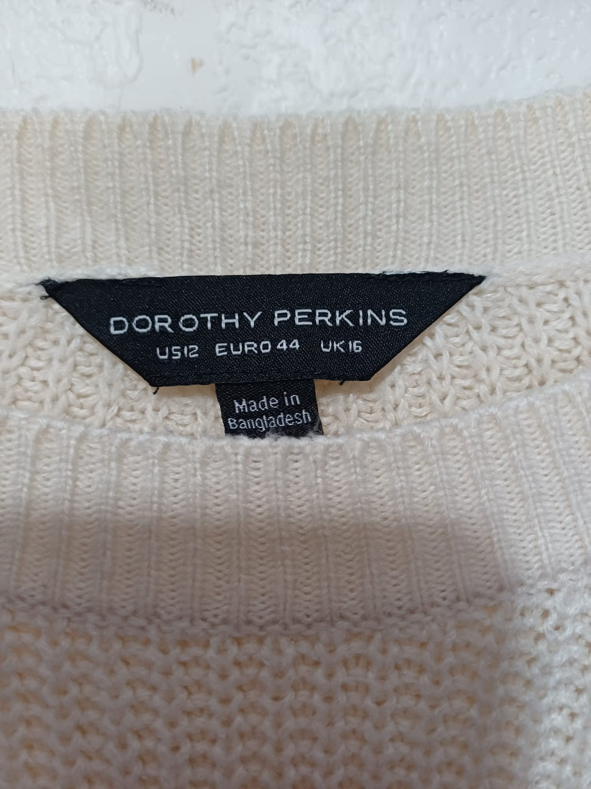 Women's Jumper Dorothy Perkins Cream Chunky Knit Relaxed Longline Tie-Side Split Size UK 16 Very Good Condition