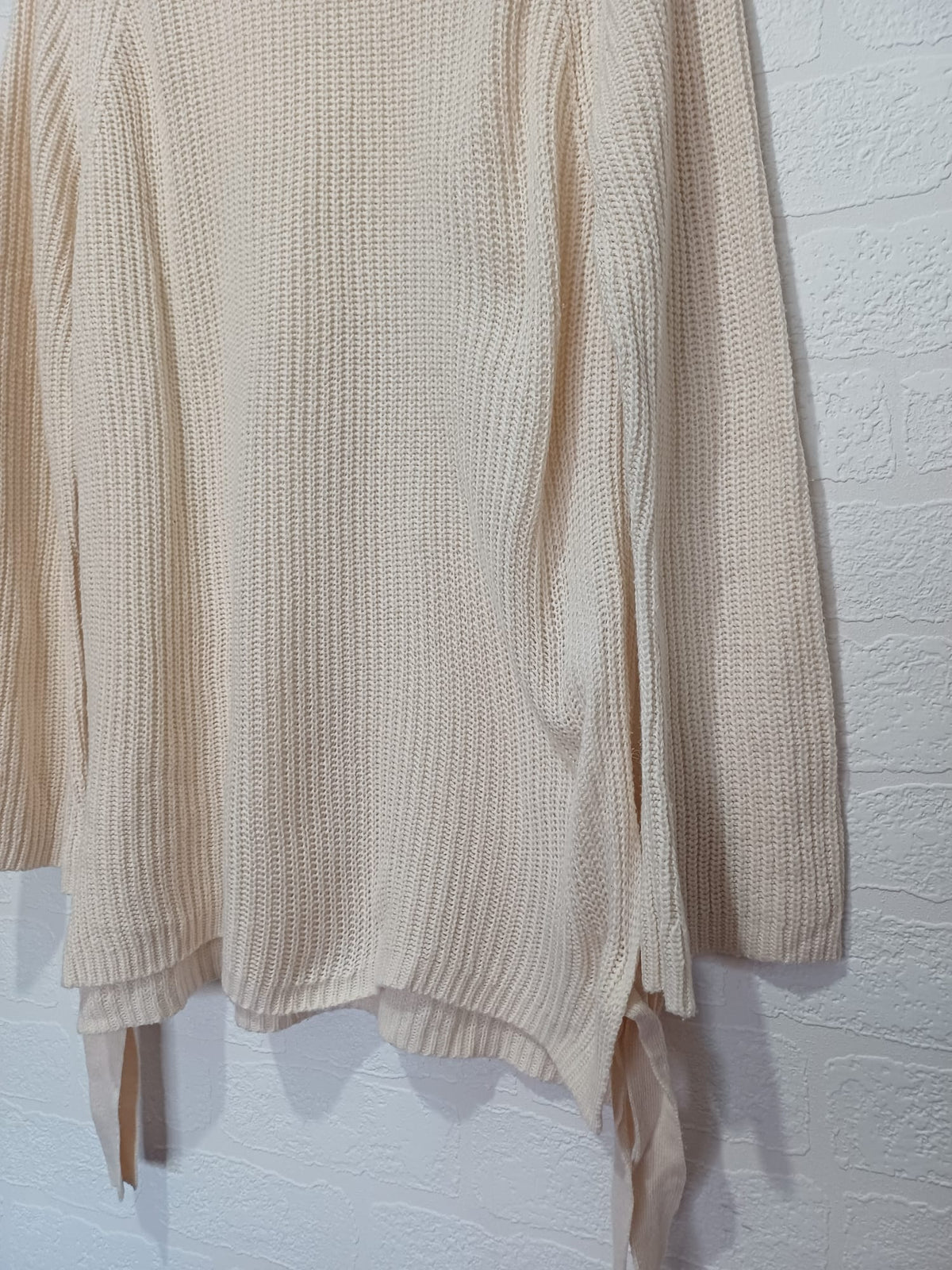 Women's Jumper Dorothy Perkins Cream Chunky Knit Relaxed Longline Tie-Side Split Size UK 16 Very Good Condition