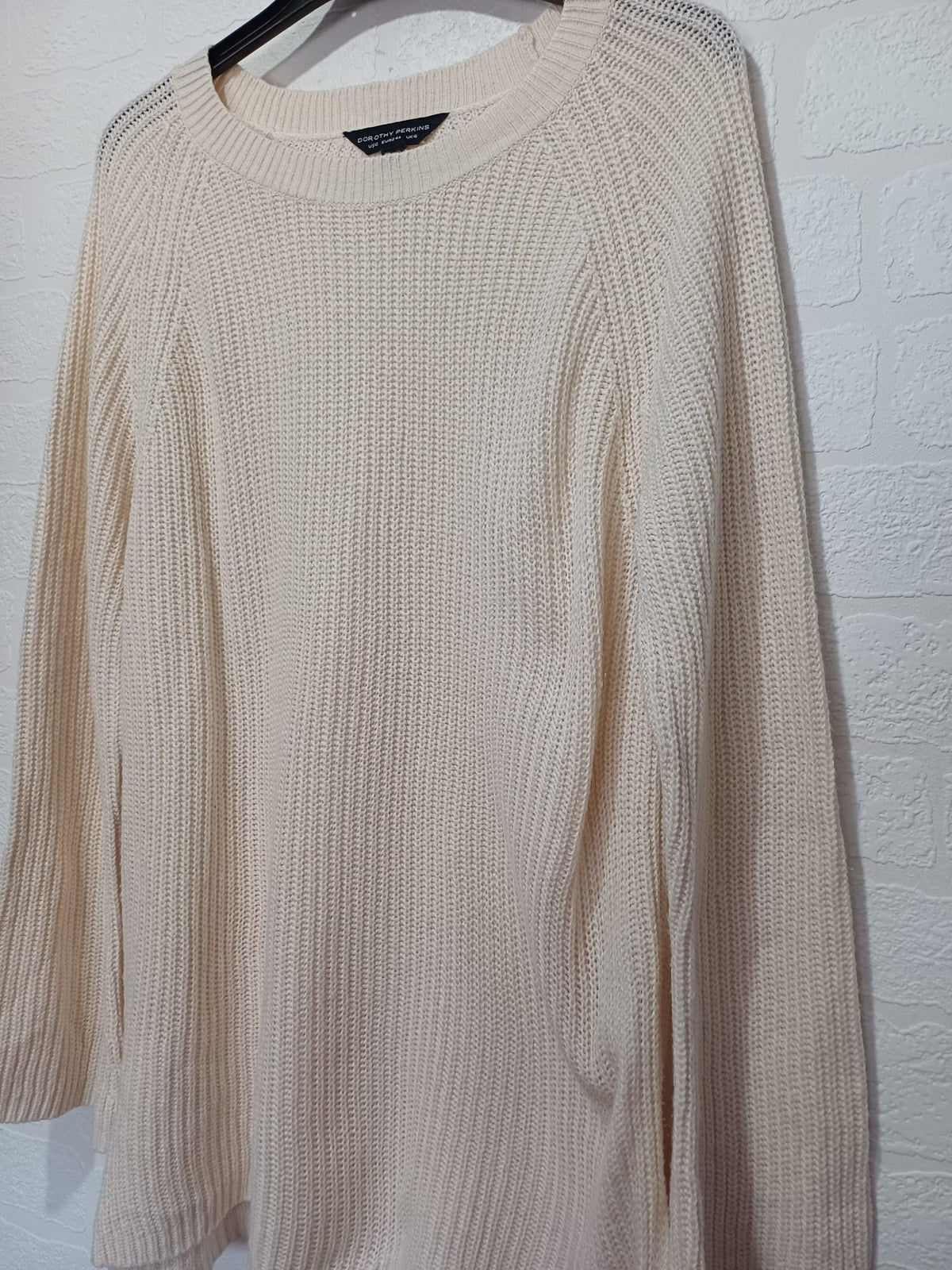 Women's Jumper Dorothy Perkins Cream Chunky Knit Relaxed Longline Tie-Side Split Size UK 16 Very Good Condition