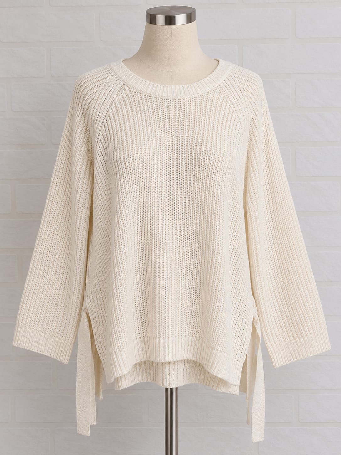 Women's Jumper Dorothy Perkins Cream Chunky Knit Relaxed Longline Tie-Side Split Size UK 16 Very Good Condition